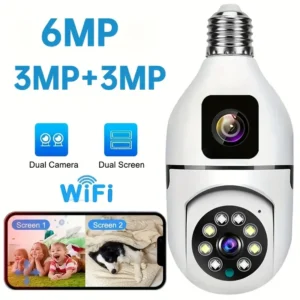 Dual Lens Bulb Camera WiFi 1080P 360 Degree Panoramic PTZ IP Indoor Light Bulb Security Camera with LED Light