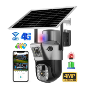 4MP 4g Dual Lens Dual Screen Outdoor Solar Camera Low Power Ip Waterproof Two-Way Intercom Wireless 4G Ptz Cctv Solar Camera
