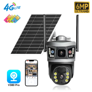 Outdoor 3K 6MP Battery Powered Wireless Solar Camera PTZ 4G CCTV Surveillance Security Color Night Vision 2 Way Audio