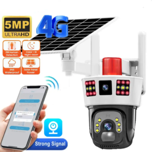 4k Dual Lens 3 Screens SOLAR PTZ Outdoor V380pro 4k 4g Network Cctv Wireless IP Security 4g Sim Card Solar Panel Ptz Camera