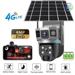 4G Dual Lens 3 Screen SOLAR PTZ CAMERA Auto Tracking 6K Security Surveillance V380 Pro Solar Camera