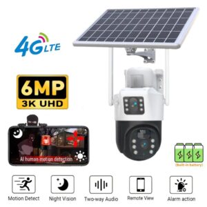 6mp Dual Lens  Solar Power PTZ Camera 4g 3g Sim Card Slot  Night Vision Outdoor Ptz Dome lp 4g Camera